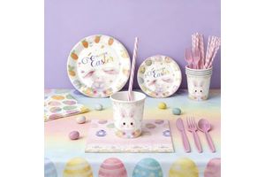 Cartoon Bunny Birthday Plates Cups Napkins Tableware Kit Disposable Tableware Wholesale Set