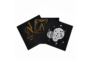 Wholesale Luxury Black Cocktail Paper Napkins with Gold Silver Logo Custom Printed for Wedding Parties Thanksgiving Occasions