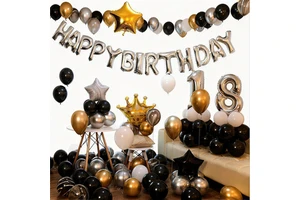 1 Birthday Party Balloon Set for Kids Adults Latex Balloons Birthday Decoration Supplies Black Gold Silver