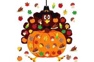 Fall Thanksgiving Felt Craft Kit - DIY Turkey Pumpkin Felt Set With 34 Pcs Detachable Fall Maple Leaves Squirrel Pine Cones