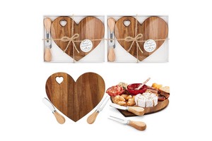 Party Favors Heart Shape Acacia Cheese Cutting Board Knife Set Baby Shower Mini Wooden Charcuterie Board Bulk