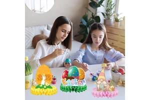 Modern Easter Egg Decor Set Chicken Rabbit Ornament with Honeycomb Ball Paper Fan Tableware & Party Table Decorations