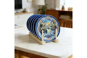 Venice Italy Travel Souvenir Ceramic Coaster, Rialto Bridge Gondola Italian Souvenir Drink Mat