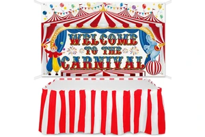 Circus Theme Carnival Festival Event Party Hanging Backdrop Door Flag Banner Signs Poster Table Skirts Cover Tablecloth Supplies