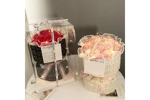 Valentine's Day 19 Rose Soap Flowers Dried Plant Bouquet Birthday Gift for Wife-Crushed Ice Orchid