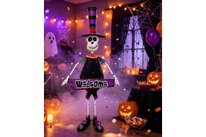 Silver Halloween Decoration Metal Skeleton Top Hat