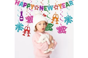 New Product 2026 New Year Party Decoration Happy New Year Flag Pulling Flower Spiral Hanging Decoration