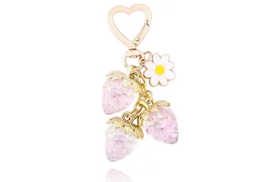 Strawberry Alloy Pendant Bag Gift Glitter Keychain Ornament Cute Valentine's Day Small Heart Flower Shape Electroplated