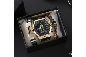 Men's Steel Strap Watch Bracelet Three Piece Set Box Souvenir Father's Day Christmas Valentine's Day Gift Set Business Style