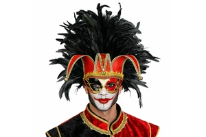 TsingMore MJ101 Carnival Party Dance Performance High-Density Feather Mask Accessory 3D Gold Embroidery Bell Decorations Clown