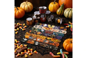 Luxury Halloween Pumpkin Ornament Polyfoam 95% Offset Printed Warm Orange Stripes Rustic Spooky Harvest Theme Porch Decor