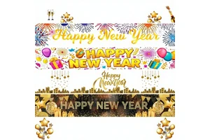 New Year Festive Theme Rectangular Polyester Banner Restaurant Family Dinner Decoration OEM/ODM Custom Flags 100% Polyester