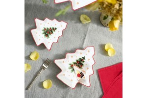 Traditional Festive Tableware Christmas Tree Shaped Plate Decal Print Christmas Decorative Party Plates