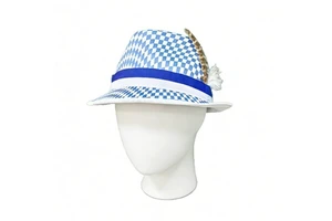 German Oktoberfest Hat Traditional Bavarian Fedora Hat with Blue Band and Feather for Festival, Carnival, and Themed Events