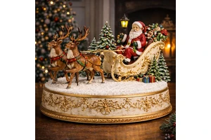 WeiVista Handmade Resin European Christmas Santa Sleigh Reindeer Scene Decoration Festive Holiday Display Winter Home Table