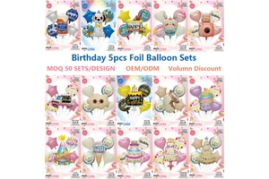 5-Piece Cartoon Unicorn Birthday Cake Balloon Bouquet Set Cute Kids Birthday Party Decor Birthday Party Kit Wholesale