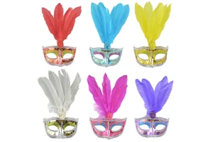 Funny Costume Cosplay Venetian Plastic Eye Carnival Masquerade Turkey Feather Party Mask for Party Holiday Supply Xmas Decor