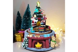 Hot Sale Christmas Gift Resin Christmas Tree Santa Rotating Train Musical Light Christmas Ornaments Decorations
