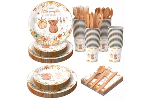 Little Pumpkin Thanksgiving Autumn Party Supplies Baby Party Dinnerware Set for Autumn Harvest Decorations
