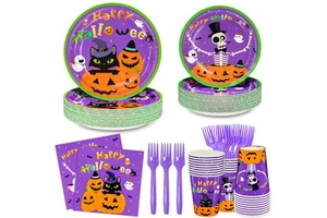 Halloween Theme Pumpkin Disposable Dinnerware Set Party Decorations Thick Paper Plate Napkin Cup Tableware Party Supplies
