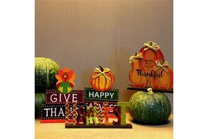 Bestwish New Harvest Festival Decorations Autumn Wooden Car Pumpkin Ornaments for Thanksgiving Party Decorations