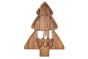 Acacia Wood Cheese Cutting Board Christmas Tree Shape Tabla De Cortar Wooden Cheese Chacuterie Board With Knife Set