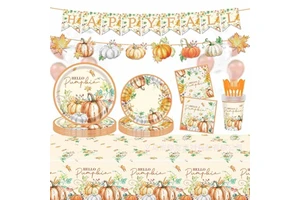 Watercolor Pumpkin Autumn Thanksgiving Theme Design Paper Plates Paper Cup Napkins Tablecloth Disposable Party Supplies Set