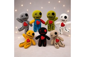 Crochet Voodoo Doll Set Halloween Plush Decorations Handmade Style Spooky Party Decor Goth Room Ornament Festival Display