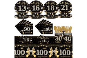 Happy Birthday Party Tableware Banner Tablecloth Paper Plates 13th 16th 18th 21th 30th 40th 50th 60th 70th 80th 90th 100th