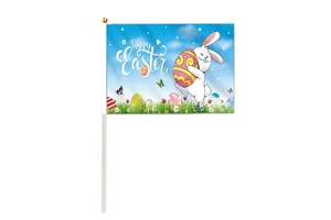 Easter Bunny 3x5ft Polyester Hand Cranked Flag with 30CM Plastic Stick Silk Screen Printed Festive Decorations