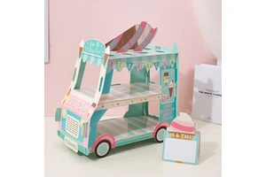 Cardboard Paper Cartoon Ice Cream Truck Dessert Cupcake Holder Cake Display Stand Set for Birthday Children' Day Party