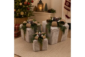 Christmas Decoration Products High Quality New Brown Fluffy Faux Rabbit Fur Gift Box 3 Piece Per Set for Home Xmas Supplier