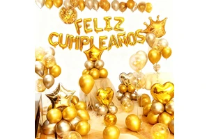 1Factory Direct Sales FELIZ CUMPLEANOS Foil Balloon Set Gold Theme Happy Birthday Party Decorations supplies for adults and kids