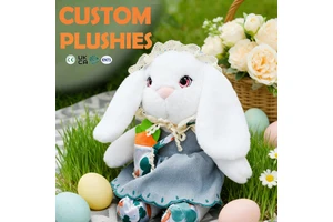 Low MOQ Easter Cute Cartoon Plush Bunny with Headscarf Clothes Factory Wholesale Custom Stuffed Animal Design logo