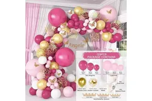 Baby Happy Birthday Party Decorations, Party Supplies with a Happy Birthday Background, Girls' Balloon Garland Arch Kit