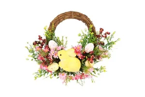 Easter Bunny Half Wreath Colorful Eggs Rabbit Ornaments Home Living Room Wall Hanging Artificial Flowers Ribbon Light Decoration