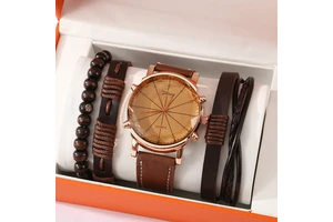 Cross-border Business Gift Set Fancy & Yc Men's Quartz Watch and Leather Bracelet Set Father's Day Gift