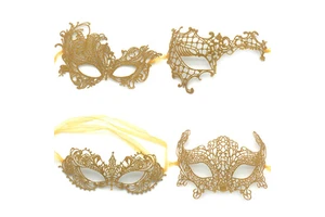 Custom Lace Material Venetian Masquerade Gold Carnival Party Hand-held Masquerade Party Mask