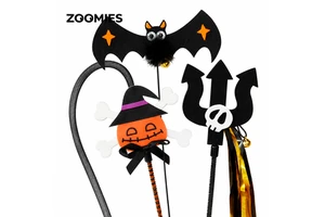 Wholesale Halloween Cat Teaser Wand Toy Set with Pumpkin Spider Bat Skull Bell and Tassels for Indoor Cats