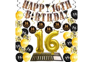 16th Birthday Decoration 21 Years Old Birthday Party Supplies Gold Black Happy 16 18 21 30 40 50 60 70 Birthday Banner Balloons
