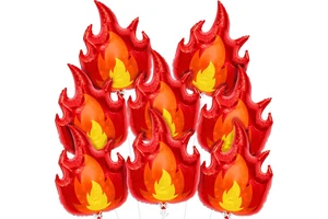 Large Flame Aluminum Foil Balloon 1 Fire Truck Birthday Party Supplies for Children's Firefighter Theme Decorations