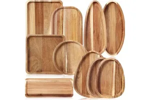 Acacia Wood Plates Wooden Serving Platter Christmas Dinner Plate And Trays Charcuterie Board For Cheese Fruit Cookie Dessert