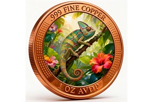 Manufacturer Direct Pure Copper 1 Ounce Coin High Relief Perimeter UV Printing in Center Animal Style Chameleon Coin