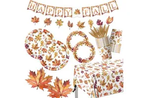 Maple Leaf Thanksgiving Paper Plates and Napkins Cups Tablecloth Tableware for Harvest Fall Festival Autumn Party Supplies