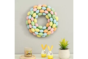 Home New Products Reed Easter Egg Wreath Pendant 26cm Silk Flower Easter Decorations for Door Wall Hanging
