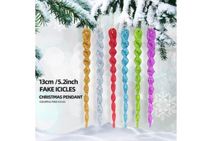 High Quality Vintage Christmas Plastic Engraved Icicles Hanging Ornaments for Xmas Tree-Colorful Simulation Environment-Friendly