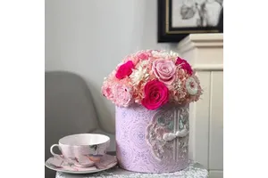 Chinese Style Preserved Flower Hug Bucket Eternal Rose Hydrangea Floral Arrangement Valentine's Day Wedding Gift Oriental Decor