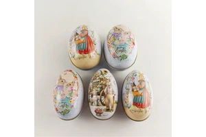 Classic Easter Festival Special Shape Metal Egg-Shape Tin Can CMYK Printed Gift Box for Candy Chocolate Holiday Supplies JF