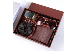 Valentines Day and Father's Day Gift Set for Him Luxury Durable Premium Leather Belt Wallet and Sunglasses Combo 250113-A