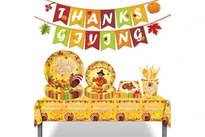 Fall Turkey Day Paper Dinnerware Sets Thanksgiving Themed Party Decorations Disposable Paper Plates Cup Sets For Home Party